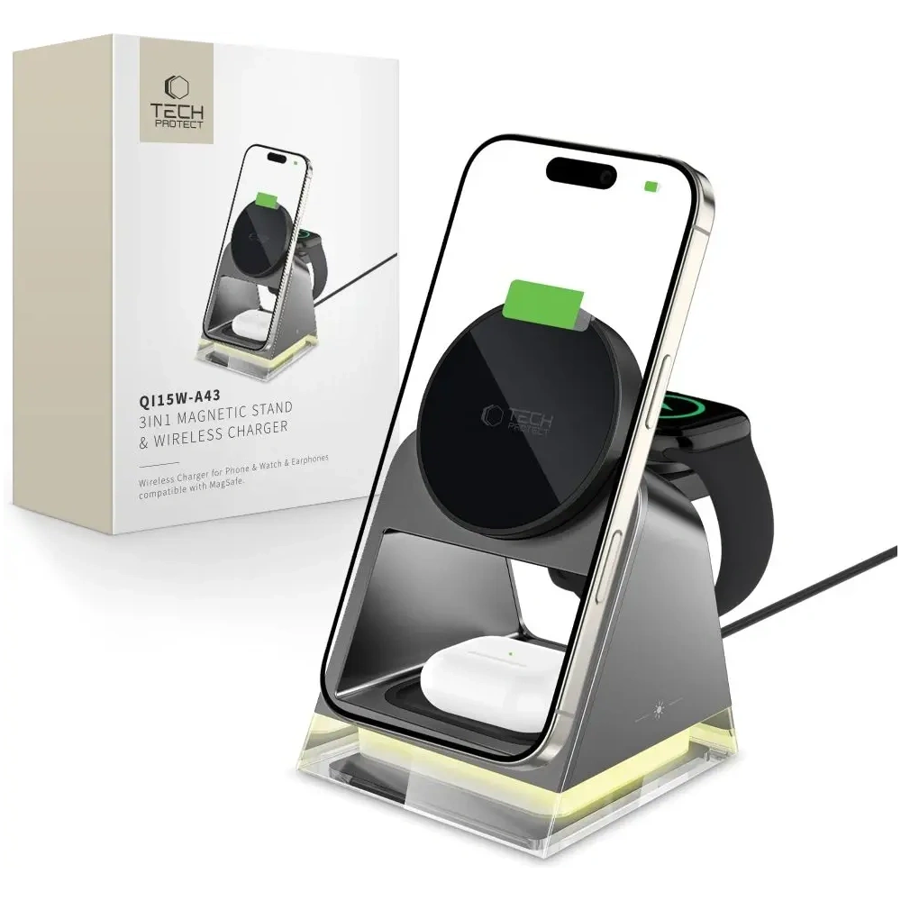 Wholesale Tech-Protect QI15W-A43 3in1 Magnetic MagSafe Wireless Charger Black - THP3697 - {ean13} - Hurt