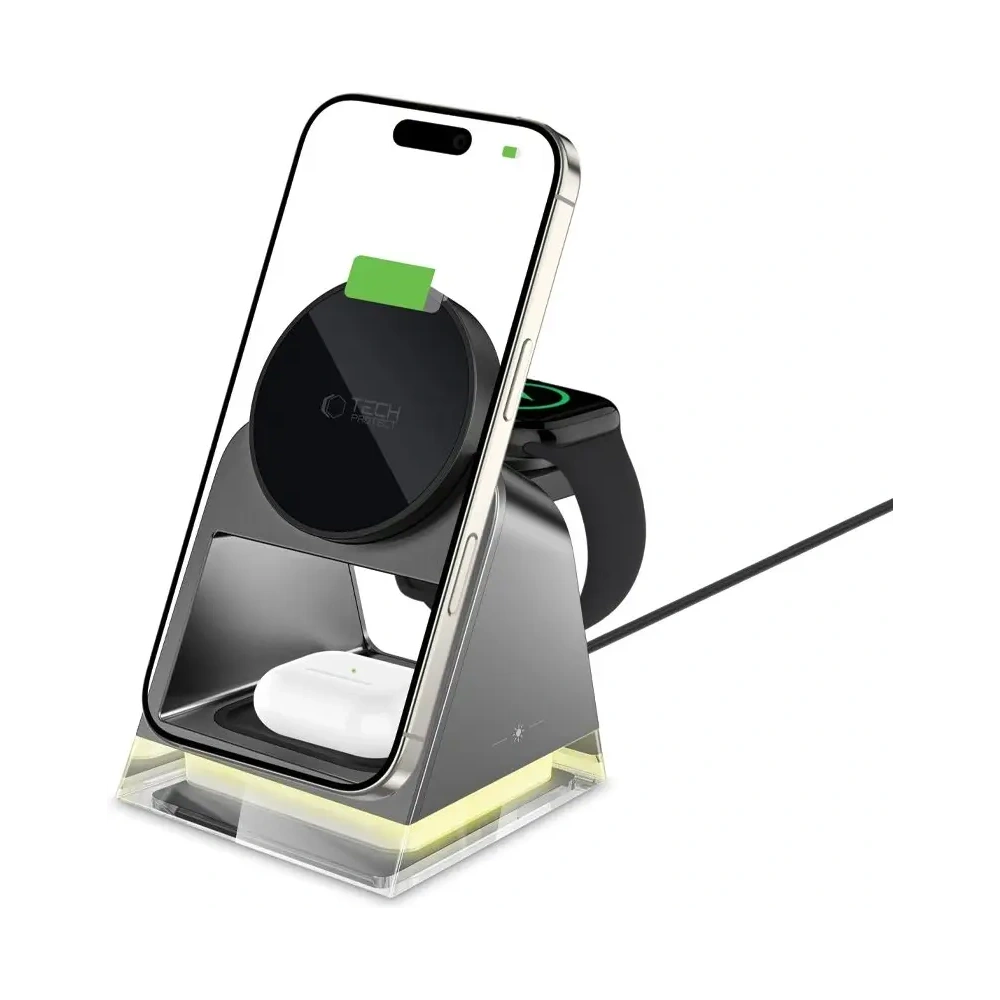 Hurtownia GSM - Tech-Protect QI15W-A43 3in1 Magnetic Încărcător Wireless MagSafe Negru - THP3697 - {ean13} - Hurt