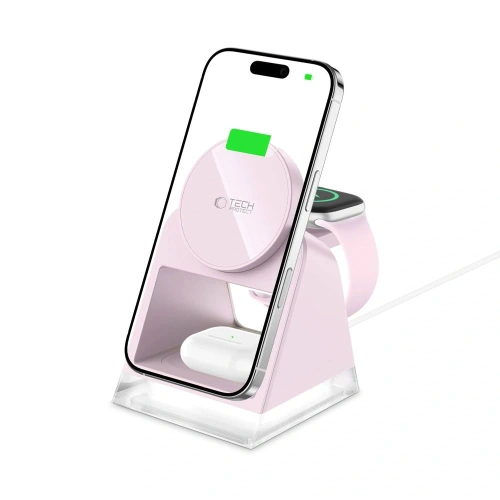 Ładowarka bezprzewodowa Tech-Protect QI15W-A43 3in1 Magnetic MagSafe Wireless Charger Baby Pink