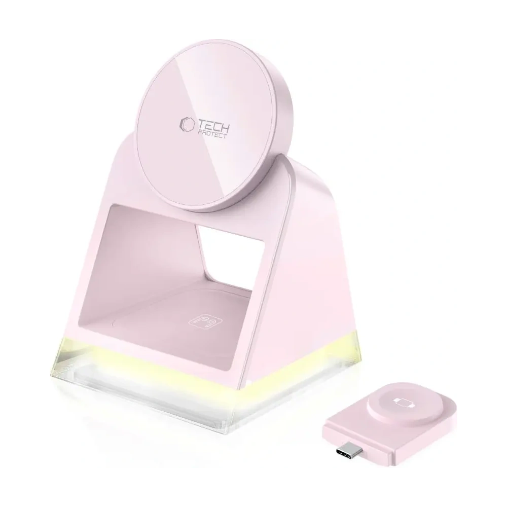 Hurtownia GSM - Bezdrátová nabíječka Tech-Protect QI15W-A43 3v1 Magnetic MagSafe Wireless Charger Baby Pink - THP3698 - {ean13} - Hurt