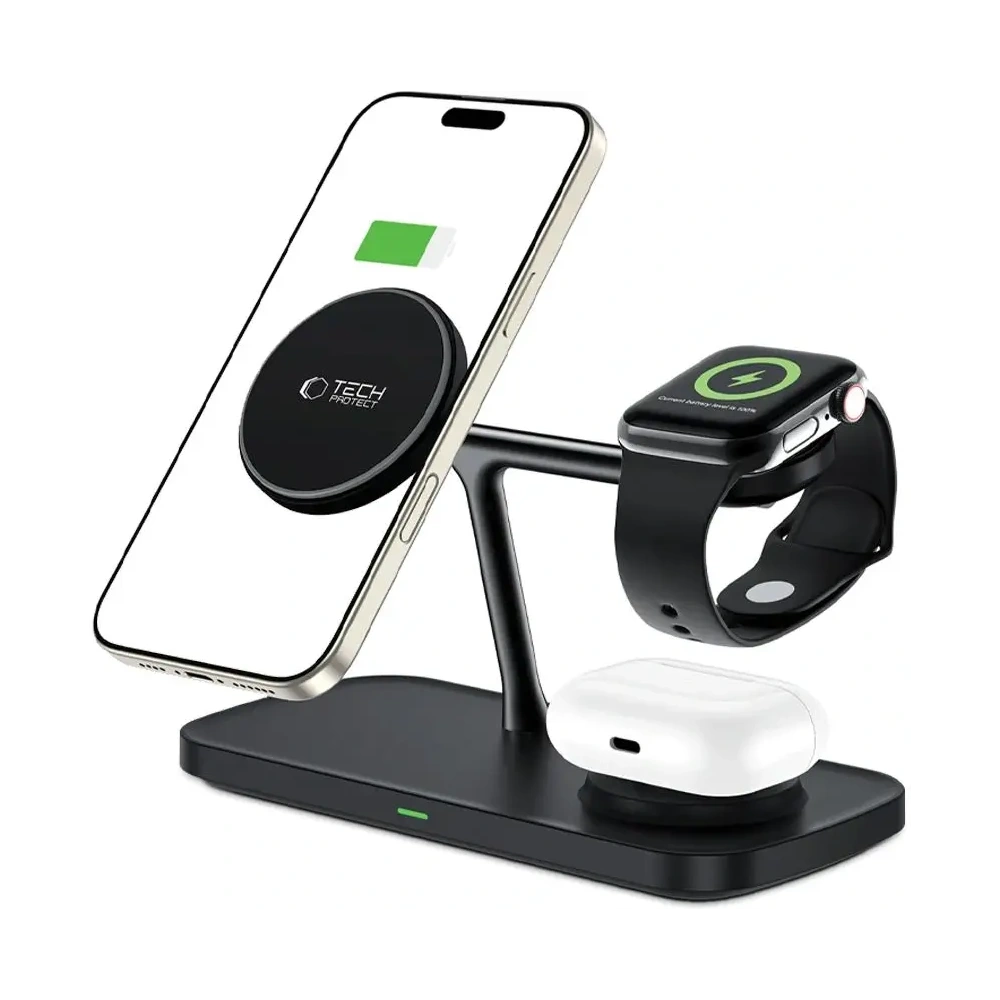 Hurtownia GSM - Bezdrátová nabíječka Tech-Protect QI15W-A45 3v1 Magnetic MagSafe Wireless Charger Black - THP3732 - {ean13} - Hurt