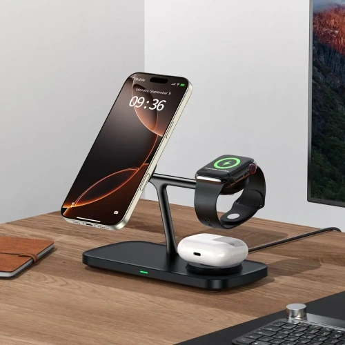 Ładowarka bezprzewodowa Tech-Protect QI15W-A45 3in1 Magnetic MagSafe Wireless Charger Black