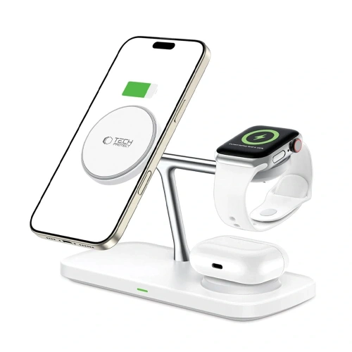 Ładowarka bezprzewodowa Tech-Protect QI15W-A45 3in1 Magnetic MagSafe Wireless Charger White