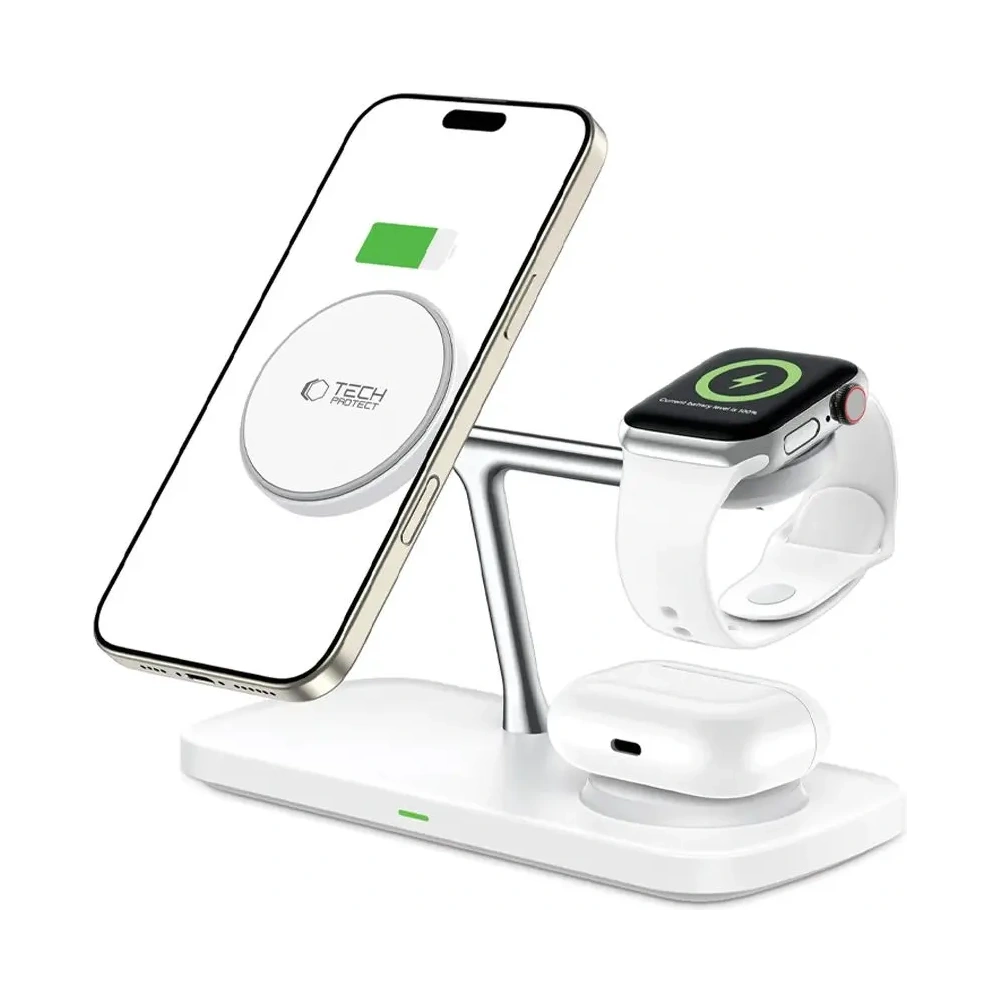 Hurtownia GSM - Tech-Protect QI15W-A45 3in1 Magnetic Încărcător Wireless MagSafe Alb - THP3733 - {ean13} - Hurt