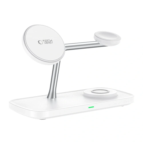 Ładowarka bezprzewodowa Tech-Protect QI15W-A45 3in1 Magnetic MagSafe Wireless Charger White