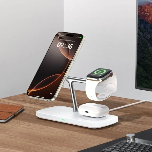 Ładowarka bezprzewodowa Tech-Protect QI15W-A45 3in1 Magnetic MagSafe Wireless Charger White