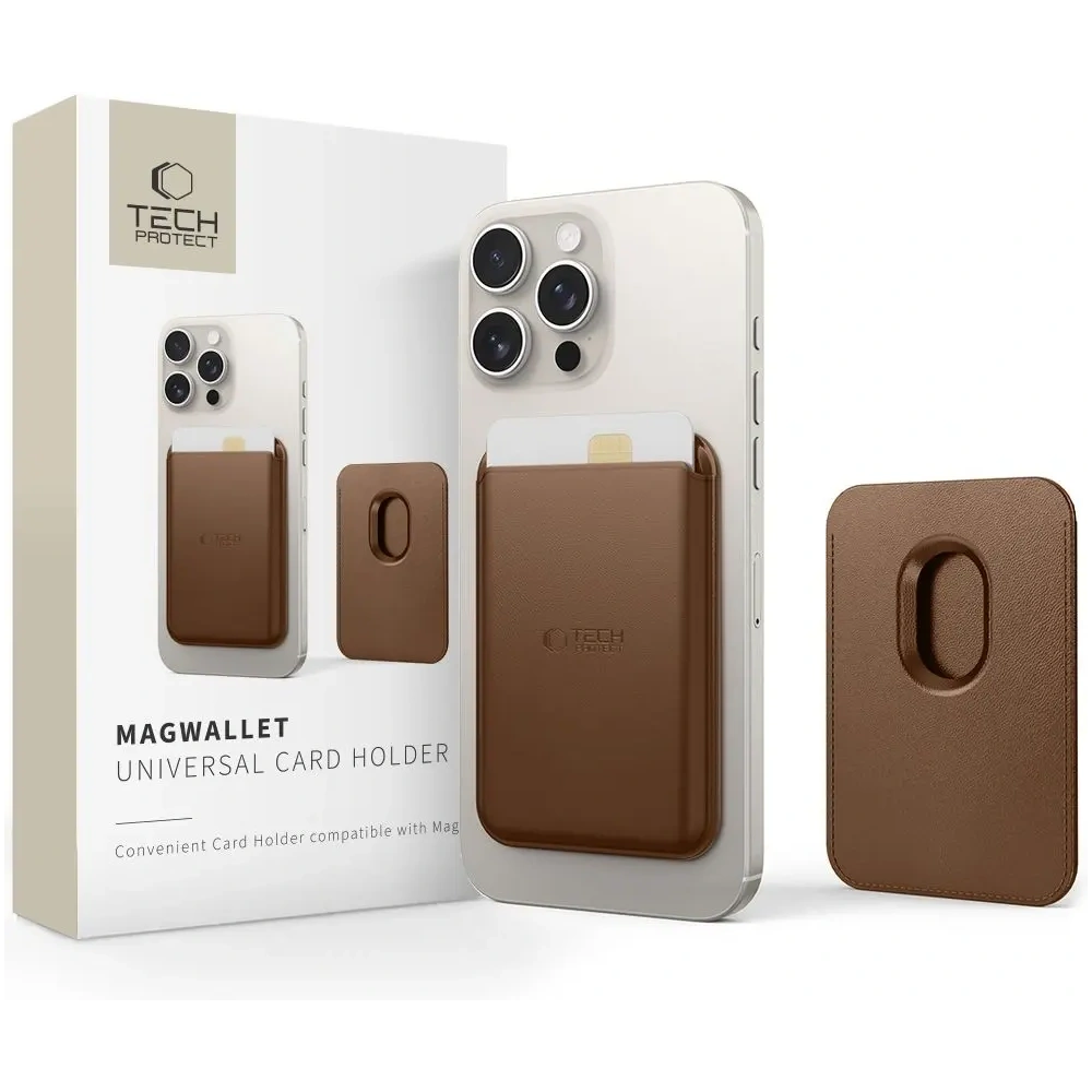 Hurtownia GSM - Magnetické pouzdro na karty Tech-Protect MagWallet MagSafe Universal Magnetic Držák karet Hnědý - THP3736 - {ean13} - Hurt