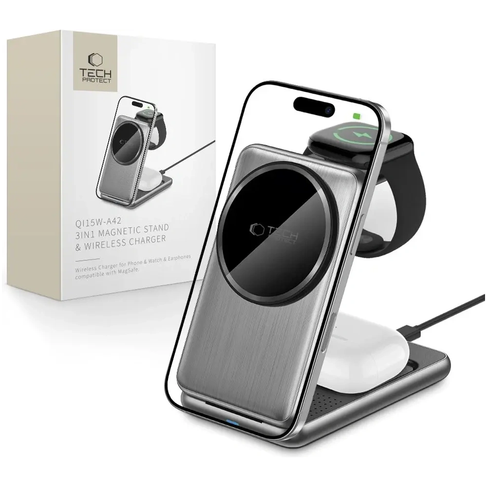 Hurtownia GSM - Tech-Protect QI15W-A42 3in1 Magnetic MagSafe Wireless Charger Space Grau - THP3737 - {ean13} - Hurt