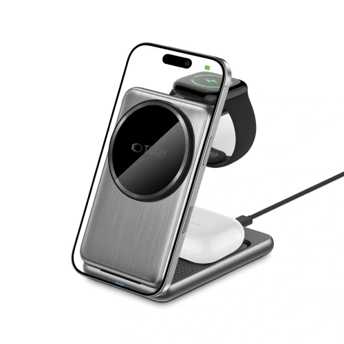 Ładowarka bezprzewodowa Tech-Protect QI15W-A42 3in1 Magnetic MagSafe Wireless Charger Space Grey