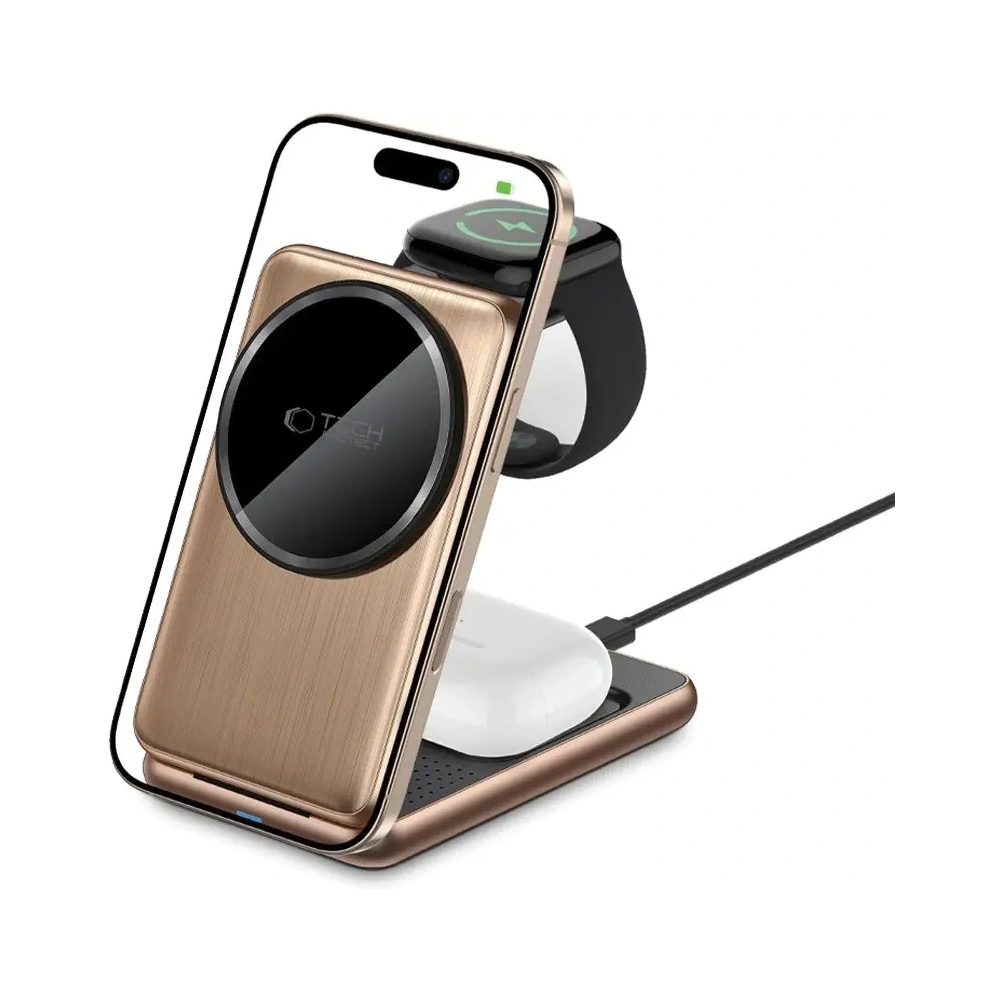 Wholesale Tech-Protect QI15W-A42 3in1 Magnetic MagSafe Wireless Charger Desert Gold - THP3738 - {ean13} - Hurt
