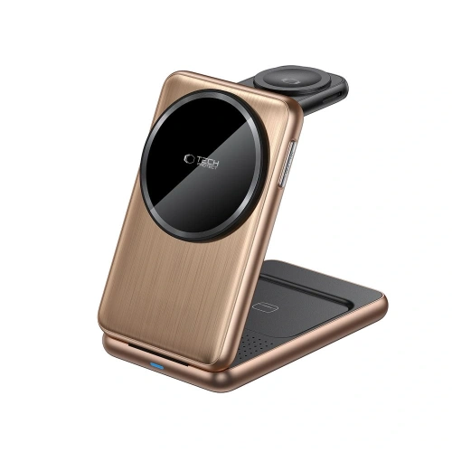 Ładowarka bezprzewodowa Tech-Protect QI15W-A42 3in1 Magnetic MagSafe Wireless Charger Desert Gold