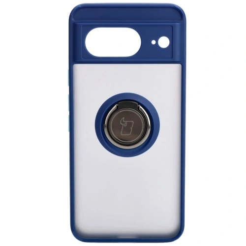Etui z uchwytem na palec Bizon Case Hybrid Ring do Google Pixel 8 przydymione z granatową ramką