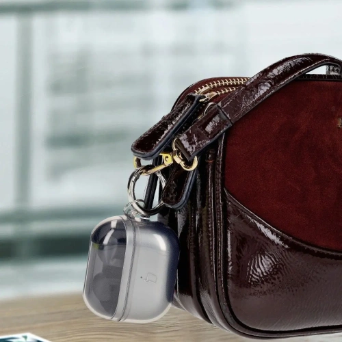 Elastyczne etui z karabińczykiem Bizon Case Headphone Clear do Samsung Galaxy Buds 3/3 Pro przeźroczysto-czarne