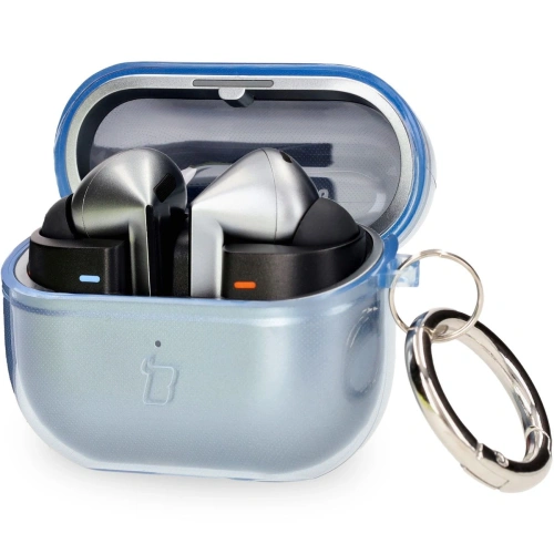 Elastyczne etui z karabińczykiem Bizon Case Headphone Clear do Samsung Galaxy Buds 3/3 Pro przeźroczysto-niebieskie