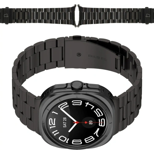 Pasek ze stali nierdzewnej Bizon Strap Watch Aura do Samsung Galaxy Watch Ultra 47 mm czarny