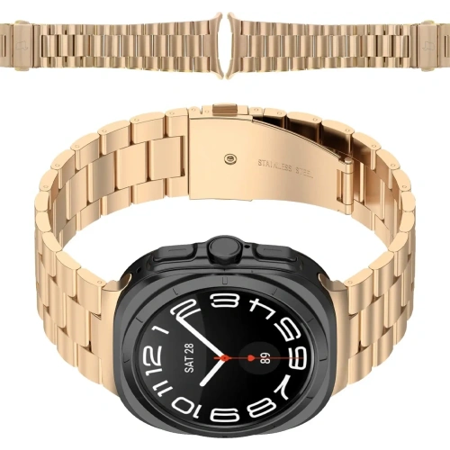 Pasek ze stali nierdzewnej Bizon Strap Watch Aura do Samsung Galaxy Watch Ultra 47 mm różowozłoty