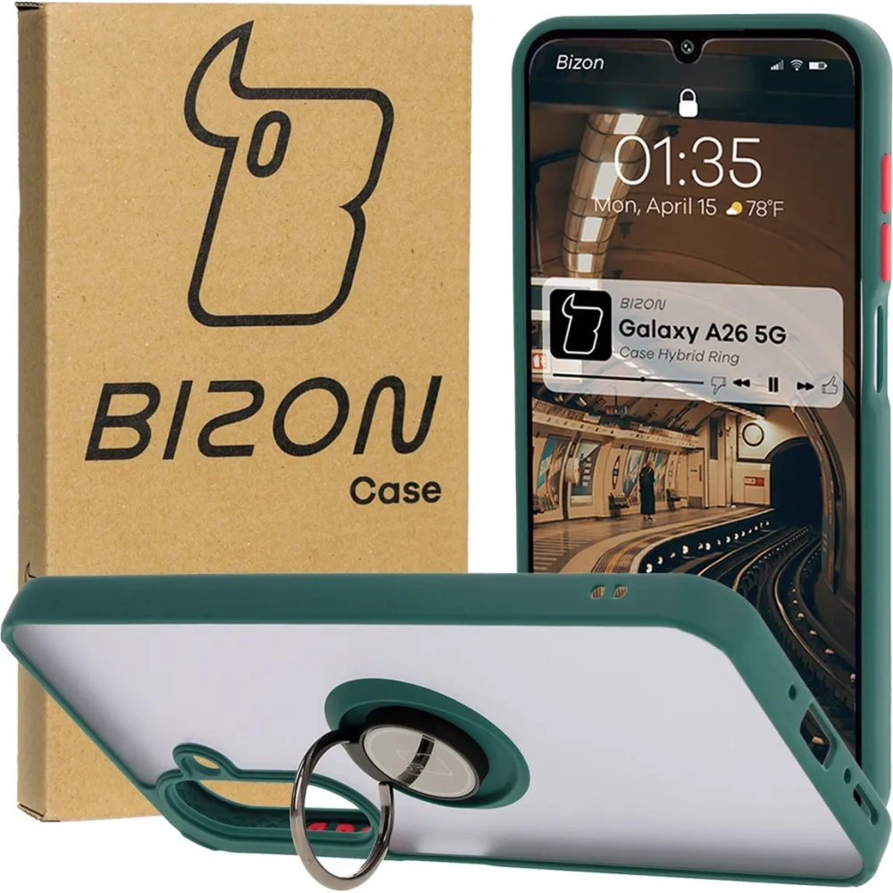 Hurtownia GSM - Bizon Case Hybrid Ring Samsung Galaxy A26 5G fumuriu cu un cadru verde închis - BIZ8080 - {ean13} - Hurt