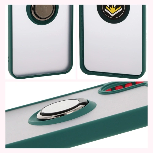 Etui z uchwytem na palec Bizon Case Hybrid Ring do Samsung Galaxy A26 5G przydymione z ciemnozieloną ramką