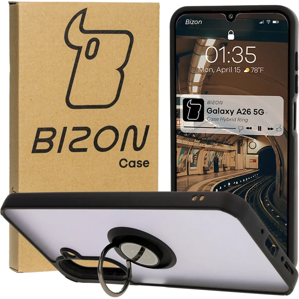Hurtownia GSM - Bizon Case Hybrid Ring Samsung Galaxy A26 5G fumuriu cu un cadru negru - BIZ8081 - {ean13} - Hurt