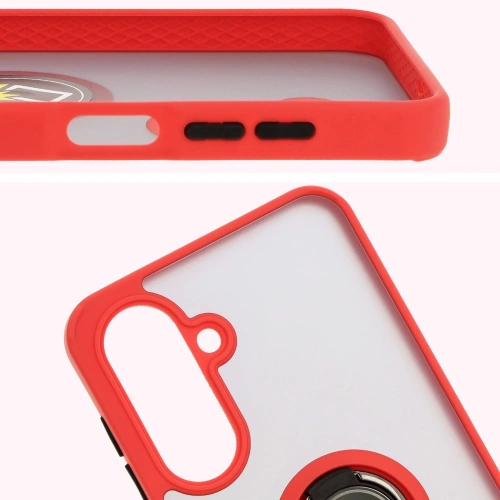Etui z uchwytem na palec Bizon Case Hybrid Ring do Samsung Galaxy A26 5G przydymione z czerwoną ramką