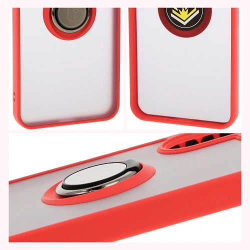 Etui z uchwytem na palec Bizon Case Hybrid Ring do Samsung Galaxy A26 5G przydymione z czerwoną ramką