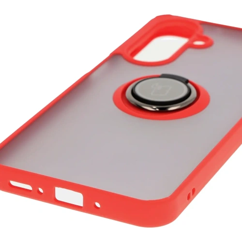 Etui z uchwytem na palec Bizon Case Hybrid Ring do Samsung Galaxy A26 5G przydymione z czerwoną ramką