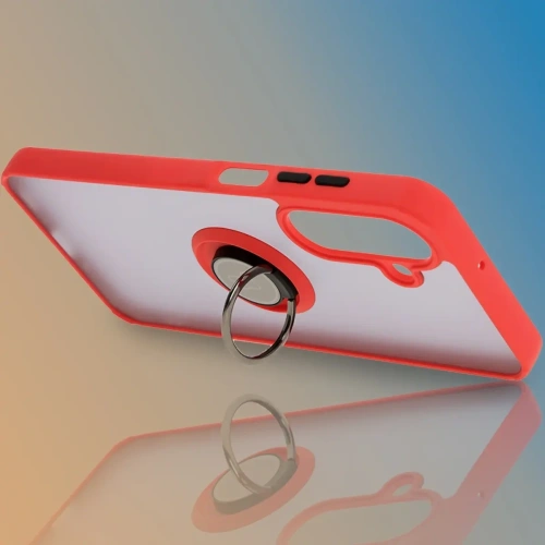 Etui z uchwytem na palec Bizon Case Hybrid Ring do Samsung Galaxy A26 5G przydymione z czerwoną ramką