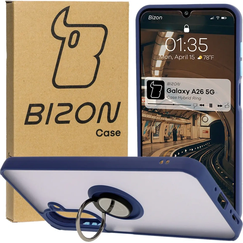 Wholesale Bizon Case Hybrid Ring Samsung Galaxy A26 5G smoky with a navy blue frame - BIZ8083 - {ean13} - Hurt