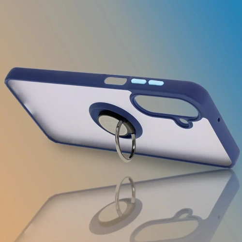 Etui z uchwytem na palec Bizon Case Hybrid Ring do Samsung Galaxy A26 5G przydymione z granatową ramką