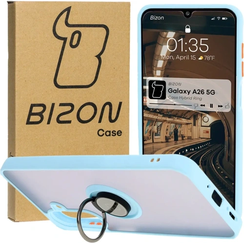 Etui z uchwytem na palec Bizon Case Hybrid Ring do Samsung Galaxy A26 5G przydymione z jasnoniebieską ramką