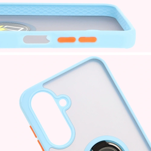 Etui z uchwytem na palec Bizon Case Hybrid Ring do Samsung Galaxy A26 5G przydymione z jasnoniebieską ramką