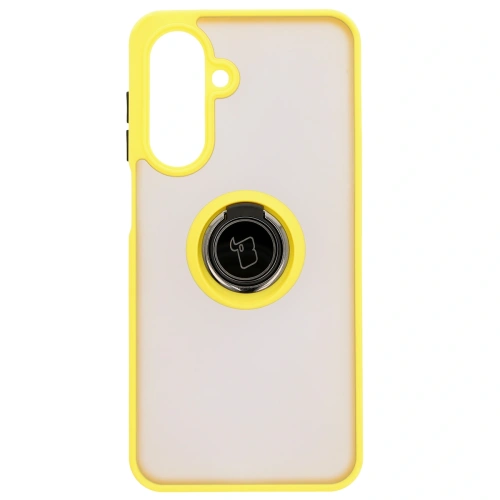 Etui z uchwytem na palec Bizon Case Hybrid Ring do Samsung Galaxy A26 5G przydymione z żółtą ramką