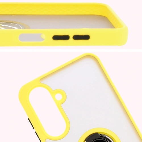 Etui z uchwytem na palec Bizon Case Hybrid Ring do Samsung Galaxy A26 5G przydymione z żółtą ramką