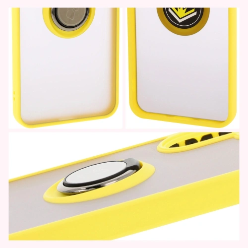 Etui z uchwytem na palec Bizon Case Hybrid Ring do Samsung Galaxy A26 5G przydymione z żółtą ramką
