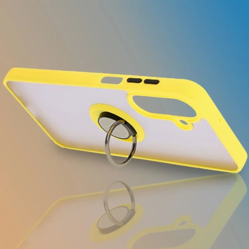 Etui z uchwytem na palec Bizon Case Hybrid Ring do Samsung Galaxy A26 5G przydymione z żółtą ramką