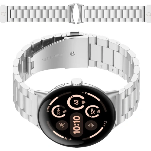 Pasek ze stali nierdzewnej Bizon Strap Watch Aura do Google Pixel Watch 3 / 2 / 1 41 mm srebrny