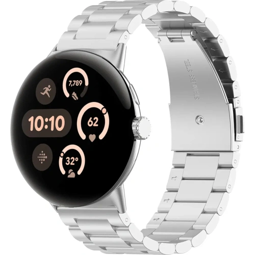 Pasek ze stali nierdzewnej Bizon Strap Watch Aura do Google Pixel Watch 3 / 2 / 1 41 mm srebrny