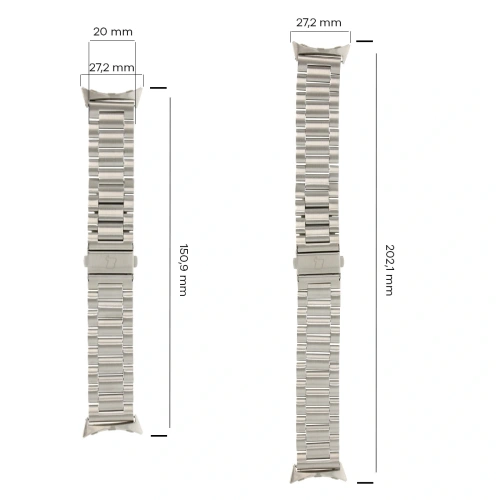 Pasek ze stali nierdzewnej Bizon Strap Watch Aura do Google Pixel Watch 3 / 2 / 1 41 mm srebrny