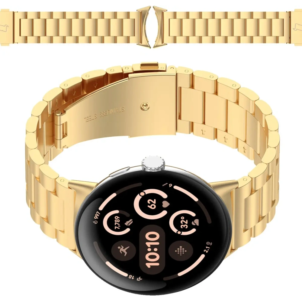 Hurtownia GSM - Pasek ze stali nierdzewnej Bizon Strap Watch Aura do Google Pixel Watch 3 / 2 / 1 41 mm złoty - BIZ8089 - {ean13} - Hurt