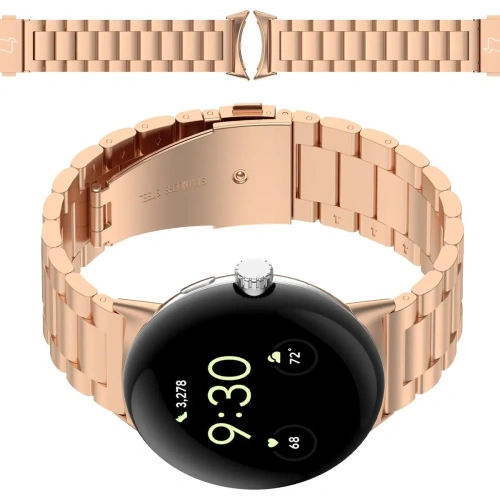 Pasek ze stali nierdzewnej Bizon Strap Watch Aura do Google Pixel Watch 3 45 mm różowozłoty