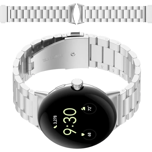 Pasek ze stali nierdzewnej Bizon Strap Watch Aura do Google Pixel Watch 3 45 mm srebrny