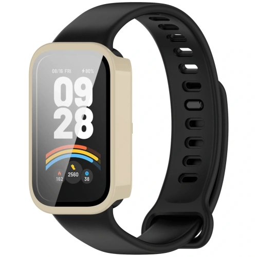 Etui ze szkłem do zegarka Bizon Case+Glass Watch do Xiaomi Smart Band 9 Active / Redmi Smart Band 3 beżowe