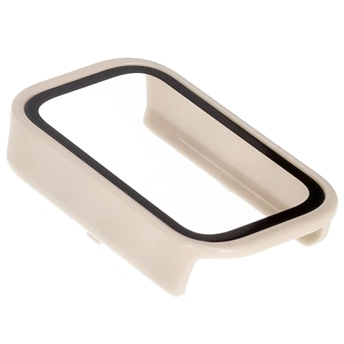 Etui ze szkłem do zegarka Bizon Case+Glass Watch do Xiaomi Smart Band 9 Active / Redmi Smart Band 3 beżowe