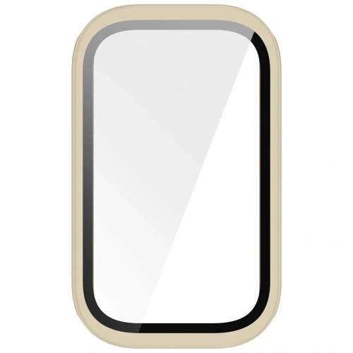 Etui ze szkłem do zegarka Bizon Case+Glass Watch do Xiaomi Smart Band 9 Active / Redmi Smart Band 3 beżowe