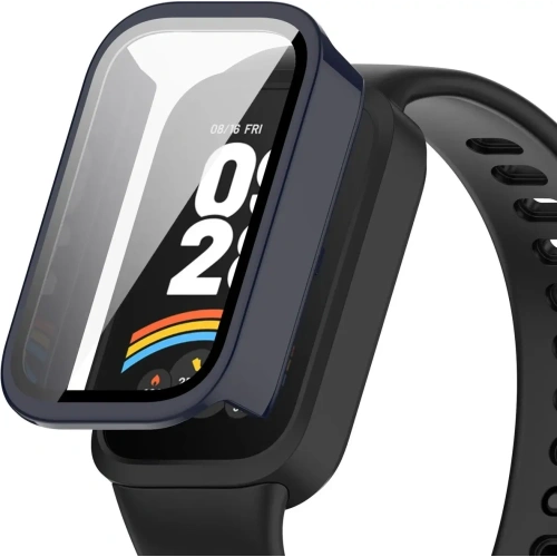 Etui ze szkłem do zegarka Bizon Case+Glass Watch do Xiaomi Smart Band 9 Active / Redmi Smart Band 3 niebieskie