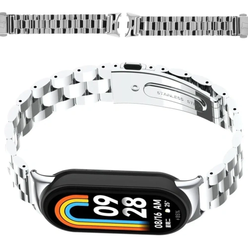 Pasek ze stali nierdzewnej Bizon Strap Watch Aura do Xiaomi Smart Band 9 / 9 NFC / 8 srebrny