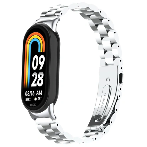 Pasek ze stali nierdzewnej Bizon Strap Watch Aura do Xiaomi Smart Band 9 / 9 NFC / 8 srebrny