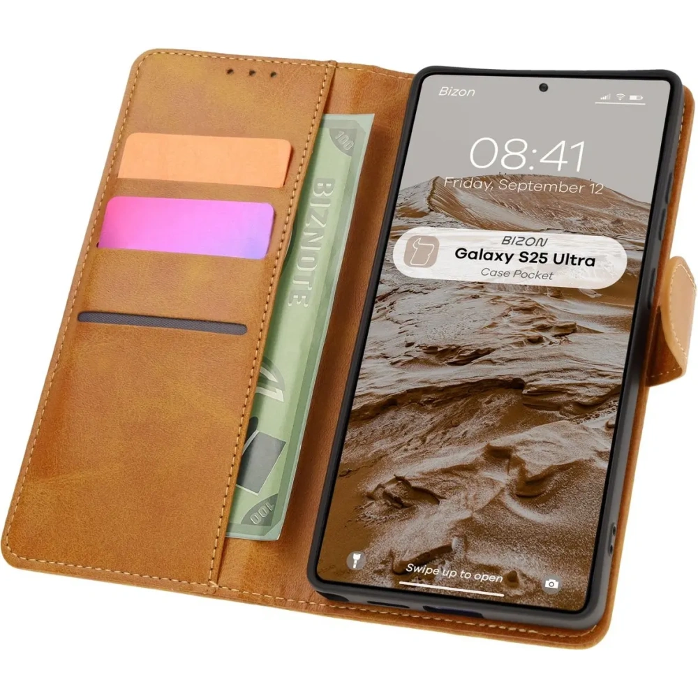 Hurtownia GSM - Etui z klapką Bizon Case Pocket do Samsung Galaxy S25 Ultra brązowe - BIZ8121 - {ean13} - Hurt