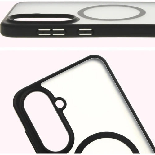 Etui z pierścieniem magnetycznym Bizon Case MatteO do Samsung Galaxy A56 5G półprzezroczyste z czarną ramką