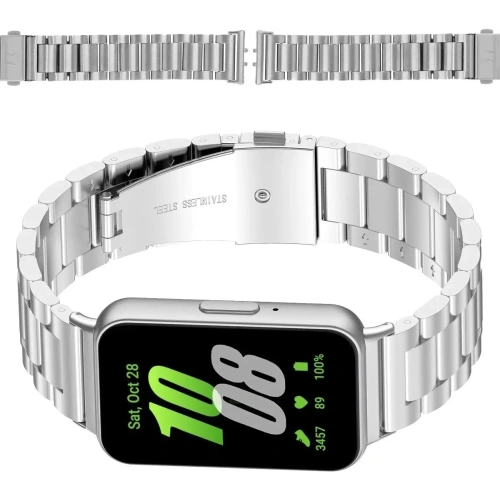 Pasek ze stali nierdzewnej Bizon Strap Watch Aura do Samsung Galaxy Fit 3 srebrny